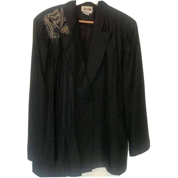 Vintage Licole 100% Silk Blazer Blazer with beading, leather, snake skin sz 16 - Picture 1 of 8